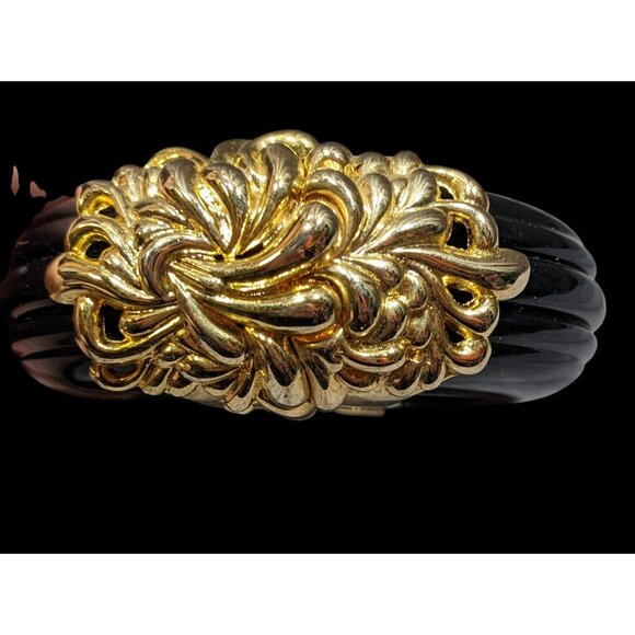 Vintage Inna Cytrine Paris Fleur Chrysanthemum Lucite And Metal Clamper Bracelet - Picture 2 of 10